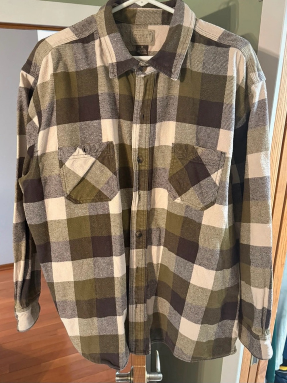 Men's Olive Green & Cream Plaid heavy Flannel Shirt